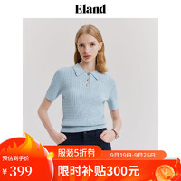 ELAND衣恋POLO衫女基础款百搭针织短袖舒适毛衣T恤 浅蓝色(51)L/Blue S/160