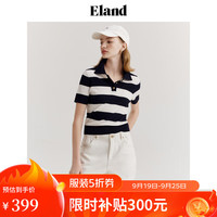 ELAND衣恋POLO衫女基础款百搭针织短袖舒适毛衣T恤 深蓝色(52)D/Blue S/160