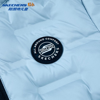 Skechers斯凯奇童装男女童2024冬季纯色短款梭织羽绒服外套P424B001 浅古旧蓝色/04B2 120cm