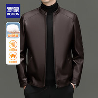 罗蒙(ROMON)加棉仿PU皮皮衣男2024冬季商务休闲百搭易打理外套 红咖 170