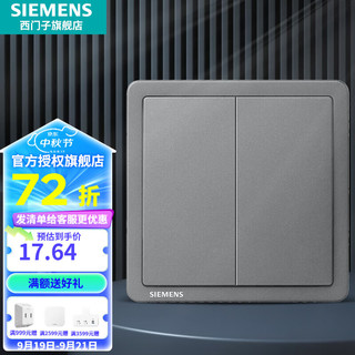 SIEMENS 西门子 开关插座面板 强电墙面10A带荧光86型开关 致典系列银灰色 二开双控