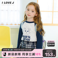 I LOVE J ILOVEJ童装2024秋季新款女童小猫印花纯棉T恤插肩袖上衣/JWFTO37