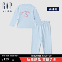 Gap 盖璞 女童2024初秋新款小熊印花双面磨毛长袖睡衣儿童装套装646205