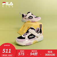 FILA 斐乐 童鞋儿童闪灯鞋2024冬季男女婴幼童魔术贴运动鞋 黑/木槿紫-BA 28码 内长17.5cm