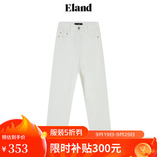 ELAND衣恋牛仔裤女高腰修身直筒裤9分裤毛边休闲裤长裤子春夏 象牙白/白色(39)Ivory S/160