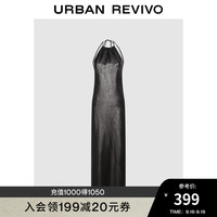 UR2024秋冬新款女装时髦高街挂脖系带中长款连衣裙UWJ740066