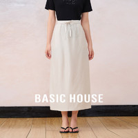 百家好（Basic House）纯色开叉半身裙夏季小个子高腰抽绳长款裙子女B0624A5M852 贝母白 M