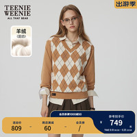 Teenie Weenie小熊秋季菱形格纹套头毛衣轻奢质感柔软针织 卡其色 170/L