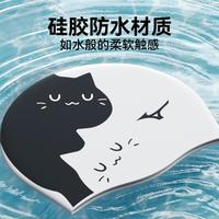 美津浓 Mizuno硅胶泳帽男女成人儿童可爱猫印花游泳帽