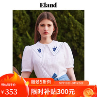 ELAND衣恋衬衫上衣女夏季学院风绣花大翻领短袖上衣女 象牙白/白色(39)Ivory S/160