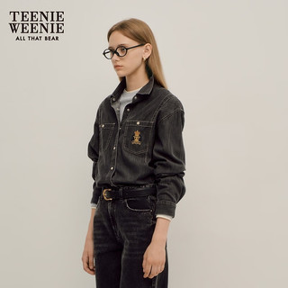 Teenie Weenie小熊秋季复古美式牛仔衬衫外套休闲时尚长袖衬衣 深灰色 175/XL