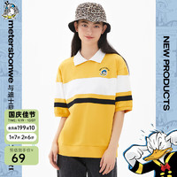 美特斯邦威（Meters Bonwe）唐老鸭联名T恤女2024夏季宽松条纹Polo领短袖上衣 黄色组 165/L