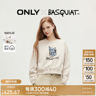 ONLY2024秋季BASQUIAT联名款刺绣圆领螺纹卫衣女|12439S037 C45 月光灰色 175/92A/XL