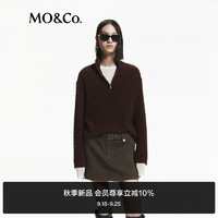 MO&Co.毛衣2024秋山羊绒绵羊毛绞花肌理拉链开襟宽松MBD3SWT045 深咖啡色 S/160