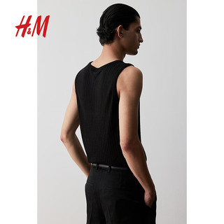 H&M2024夏季男装修身网眼汗布背心1254604 黑色 180/124