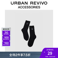 URBAN REVIVO 2024秋冬新款女甜美花卉饰中袜一双装UAYA40001 黑色 F