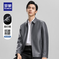 罗蒙(ROMON)男士仿PU皮皮衣秋季中青年商务休闲百搭轻奢皮夹克 卡其绿 175