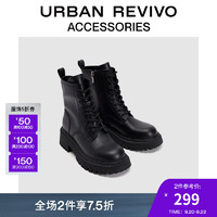 URBAN REVIVO2024秋季女士百搭厚底马丁靴短靴UAYS40019 黑色 38