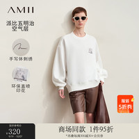 AMII2024秋抽象印花字母绣花落肩袖卫衣女超宽松空气层上衣 米白 165/88A/L