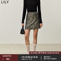丽丽 LILY2024秋女装复古时髦设计感重工亮片高腰微A字半身裙短款 516银灰 XL
