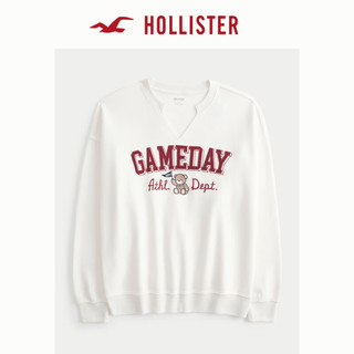 HOLLISTER24秋美式宽松抓绒小V领图案运动卫衣女 KI352-4209 奶油色 M (165/92A)