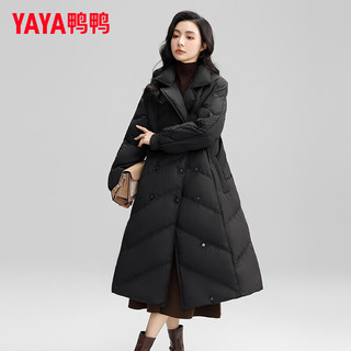 鸭鸭（YAYA）羽绒服女长款2024年冬季时尚气质西装领显瘦保暖外套SX 黑色 S