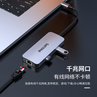 飞利浦（PHILIPS）Type-C扩展坞usb-c转hdmi转换器4K60Hz通用iPadPro苹果M1/Mac电脑华为手机转接头网口拓展坞五合一