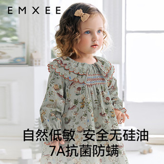 嫚熙（EMXEE）女童连衣裙蘑法森林丝柔纺灯芯绒印花公主裙宝宝秋季长袖裙子 蘑法森林 100cm