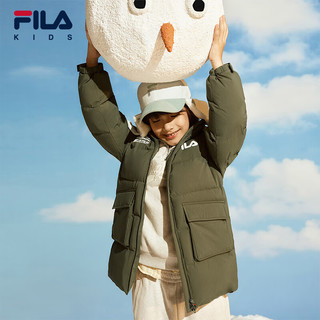 FILA【斐护科技】斐乐童装儿童羽绒服2024冬季男女童中长外套 常春藤绿-DG 140cm