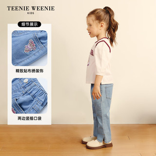 Teenie Weenie Kids小熊童装24秋季女宝宝可爱贴布绣喇叭裤牛仔裤 浅蓝色 110cm