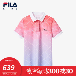 FILA 斐乐 童装儿童上衣2024女中大童运动短袖POLO衫 满印一-ZA 160cm