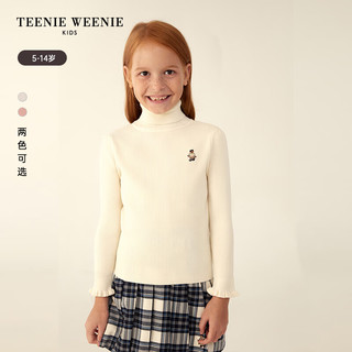 Teenie Weenie Kids小熊童装24秋冬款女童高领花边纯色打底衫毛衣 粉色 140cm