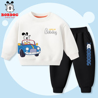 BoBDoG巴布豆男童套装春秋2024宝宝衣服儿童潮流帅气两件套亲肤舒适秋装 白 巴布车X+黑 崇拜巴布 140cm