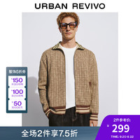 URBAN REVIVO UR2024秋冬新款男装复古撞色菱格拉链针织开衫UML930005 深卡其色格子 M