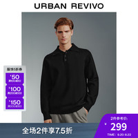 UR2024秋冬男装时尚休闲纯色翻领长袖针织衫UMF930006 正黑 M