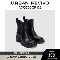 URBAN REVIVO2024秋季女士时尚百搭拼接短靴UAYS40026 黑色 35