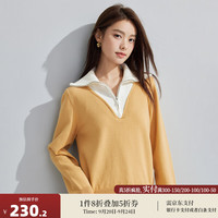茵曼(INMAN)简约纯色拉链V领毛衣女2024秋季时尚宽松慵懒百搭上衣 姜黄色 M