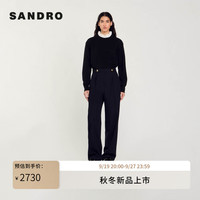 SANDRO2024秋季女装法式休闲高腰系扣直筒裤西装裤SFPPA01517 黑色 40