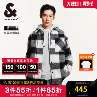 杰克琼斯 杰克·琼斯（JACK&JONES）男装衣服秋冬毛呢外套男翻领羊毛短款格子大衣男士衬衫式厚外套 黑色E41 黑色E41 185/104A/XL