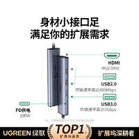 移动端、京东百亿补贴：UGREEN 绿联 Type-C扩展坞转HDMI拓展坞USB3.0分线器转换器 雷电4笔记本   HDMI+USB*3+PD