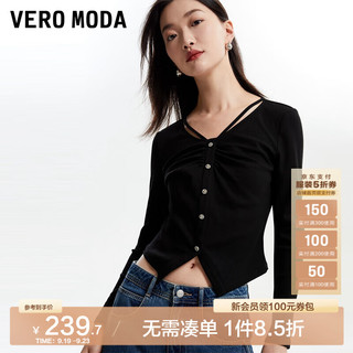 VEROMODAT恤上衣女修身短款套头打底简约通勤黑白 黑色 155/76A/XS