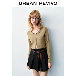 URBAN REVIVO UR2024秋季女装简约基础休闲百搭修身针织开衫