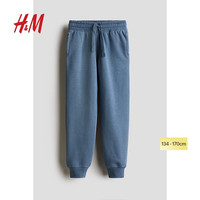 H&M童装男童裤子2024秋冬棉质舒适拉绒抽绳锥形休闲裤1236577 灰蓝色 145/63 10-11Y