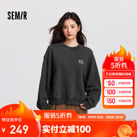 森马 Semir卫衣女重磅宽松落肩抓绒2024冬做旧套头衫复古 灰色调00322 170/92A/XL