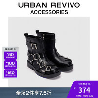 URBAN REVIVO2024秋季女士潮酷交叉条带短靴UAYS40007 黑色 39