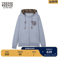 Teenie Weenie小熊2024年冬季格纹双头拉链中长款卫衣连帽开衫 浅蓝色 175/XL