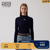 Teenie Weenie小熊2024年秋季简约中领毛衣贴身打底衫针织衫女 藏青色 165/M
