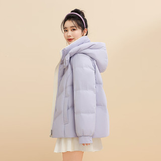 雪中飞2024保暖短款连帽女士羽绒服鸭绒保暖防寒时尚百搭亲肤 紫色|6073 160/84A