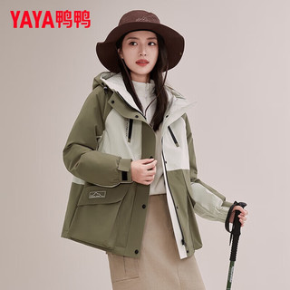 鸭鸭羽绒服鸭鸭（YAYA）【新山系系列】男女同款户外登山羽绒服时尚工装连帽加厚外套 军绿色 M