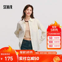 森马 Semir长袖衬衫女中长款宽松纯棉2024冬季灯芯绒上衣 奶白10501 175/96A/XXL